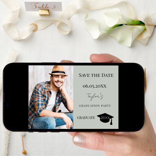 Save The Date Simple modern photo sage green guy Graduation