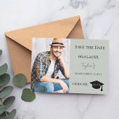 Save The Date Simple modern photo sage green guy Graduation