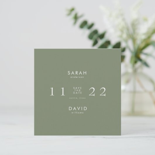 Save The Date Simple Modern Sage Carré Enregistrer la date (Debout devant)