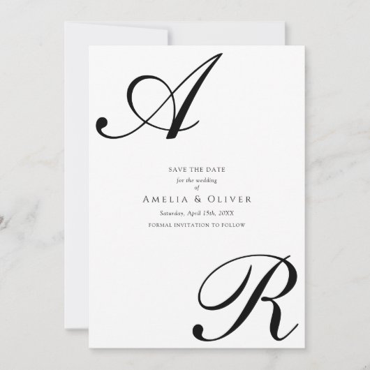 Save The Date Simple Modern Script Monogram Wedding (Devant)