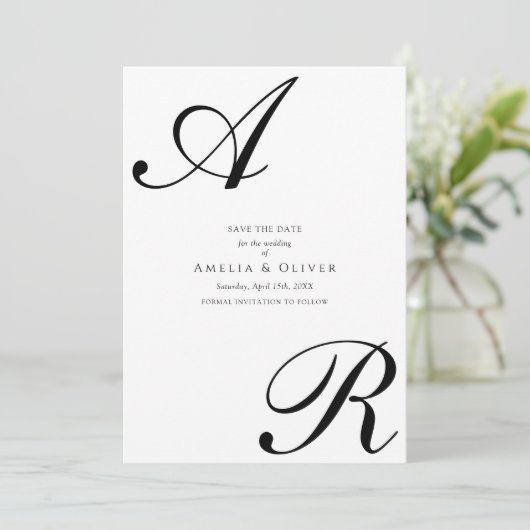 Save The Date Simple Modern Script Monogram Wedding (Debout devant)