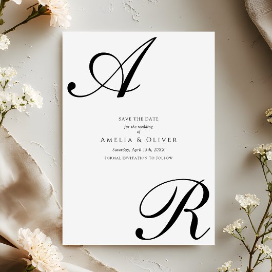 Save The Date Simple Modern Script Monogram Wedding