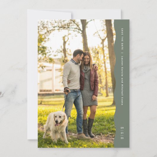 Save The Date Simple moderne arête ondulée sage photo verte (Devant)