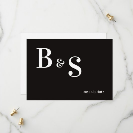 Save The Date Simple Moderne B/Q Monogramme Code QR Enregistrer (Devant/Arrière en situation)