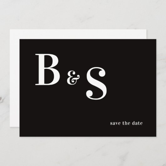 Save The Date Simple Moderne B/W Monogramme QR Code Enregistrer  (Devant / Derrière)