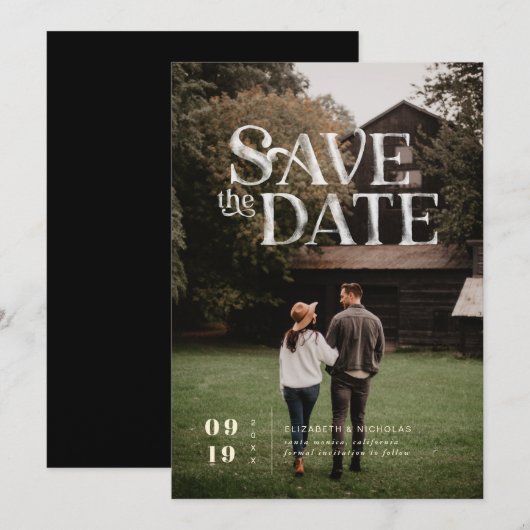 Save The Date Simple Moderne Bohème | Photo Enregistrer la Date (Devant / Derrière)