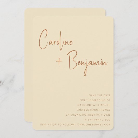 Save The Date Simple moderne Boho Terracotta Mariage Script (Devant / Derrière)