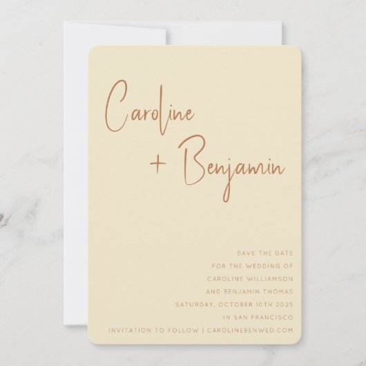 Save The Date Simple moderne Boho Terracotta Mariage Script (Devant)