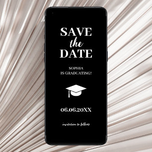 Save The Date Simple Moderne Casquette de Diplômé Noir Remise de