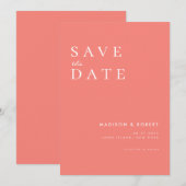Save The Date Simple moderne Coral rose mariage Enregistrer la d (Devant / Derrière)