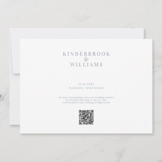 Save The Date Simple moderne Dusty Blue Monogramme QR Enregistre (Dos)