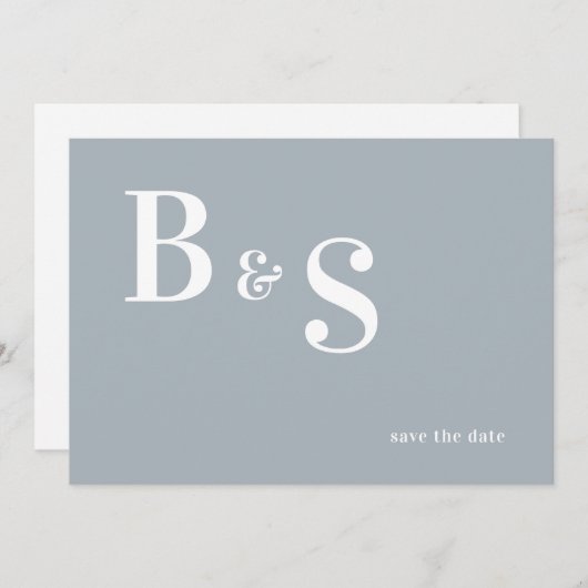 Save The Date Simple moderne Dusty Blue Monogramme QR Enregistre (Devant / Derrière)