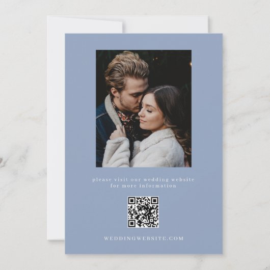 Save The Date Simple moderne Dusty Blue Photo & QR Code (Dos)