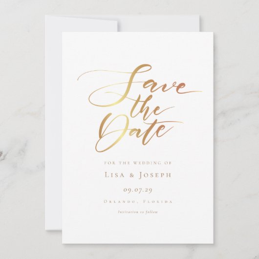 Save The Date Simple Moderne Écriture Dorée (Devant)