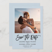 Save The Date Simple Moderne Écriture Manuscrit Bleu Poussiéreux (Devant / Derrière)