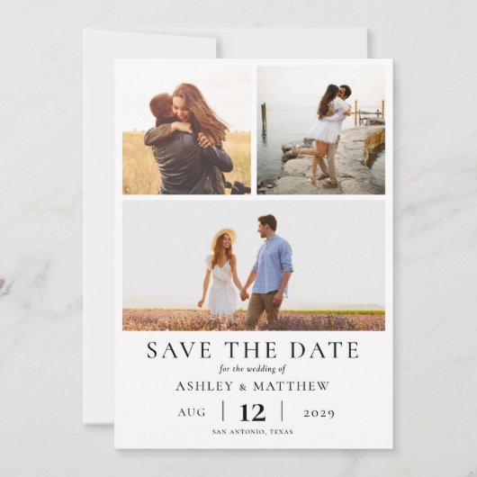 Save The Date Simple moderne Elegant 3 Photo Collage Mariage (Devant)
