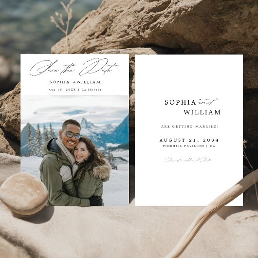 Save The Date Simple Moderne Élégant Script Mariage photo hiver