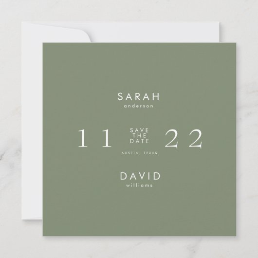 Save The Date Simple Moderne Épargne Carrée Date Sage (Devant)