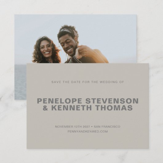 Save The Date Simple moderne gris Taupe Mariage photo neutre (Devant / Derrière)