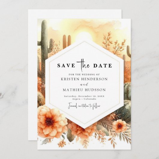 Save The Date Simple moderne Mariage Cactus (Devant / Derrière)