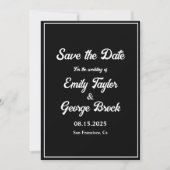 Save The Date Simple Moderne Mariage Chic Écriture Noir Et Blanc (Devant)