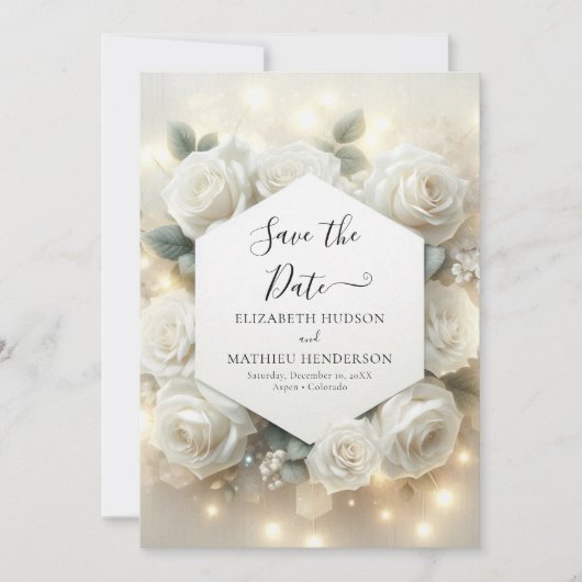 Save The Date Simple moderne Mariage de roses blanches (Devant)