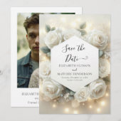 Save The Date Simple moderne Mariage de roses blanches (Devant / Derrière)