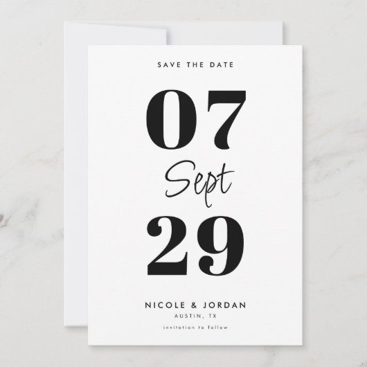 Save The Date Simple moderne Mariage noir et blanc (Devant)