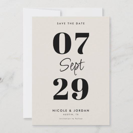 Save The Date Simple Moderne Mariage Noir et Ivoire (Devant)