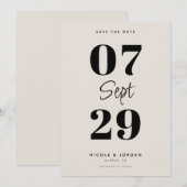 Save The Date Simple Moderne Mariage Noir et Ivoire (Devant / Derrière)