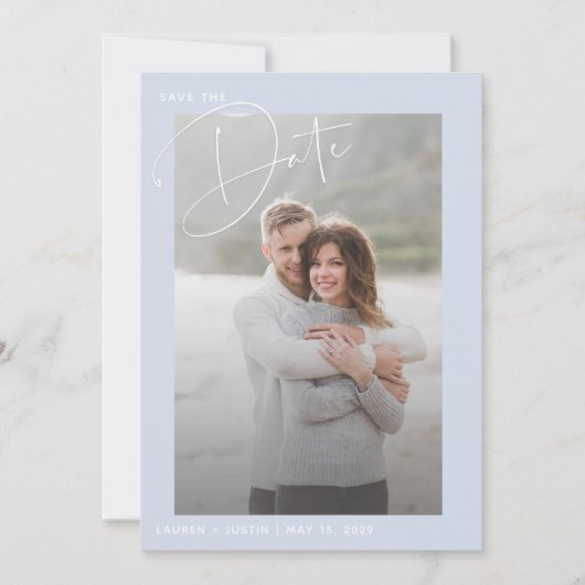 Save The Date Simple moderne Mariage photo bleu et blanc (Devant)