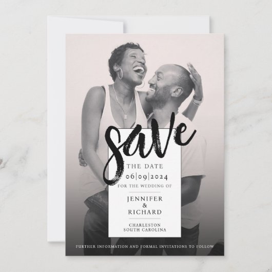 Save The Date Simple Moderne Mariage Photo Noir Et Blanc (Devant)
