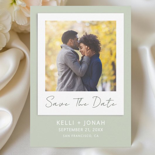 Save The Date Simple Moderne Mariage Photo Vert Sauge
