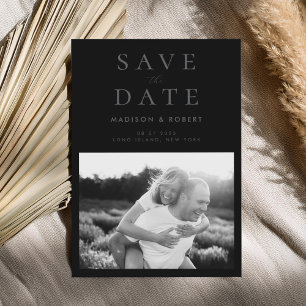 Save The Date Simple moderne Matte Black Photo Mariage