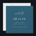 Save The Date Simple moderne minimaliste Carré Peacock Bleu<br><div class="desc">Peut être entièrement customisé pour répondre à vos besoins. © Gorjo Designs. Fait pour vous via la plateforme Zazzle. // Vous cherchez des articles correspondants ? Autre papeterie de l'ensemble disponible dans la section "collections" de mon magasin. // Besoin d'aide pour customiser votre design ? Vous avez d'autres idées ?...</div>