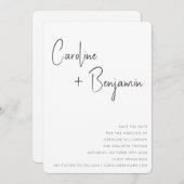 Save The Date Simple moderne noir blanc Boho Mariage de script (Devant / Derrière)
