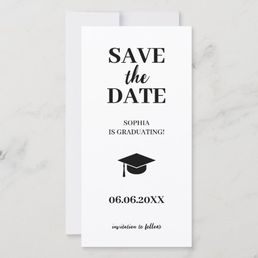 Save The Date Simple moderne noir & blanc Grad Casquette gradué (Devant)