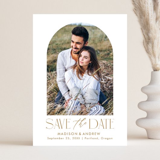 Save The Date Simple Moderne Photo d'Arche en Or
