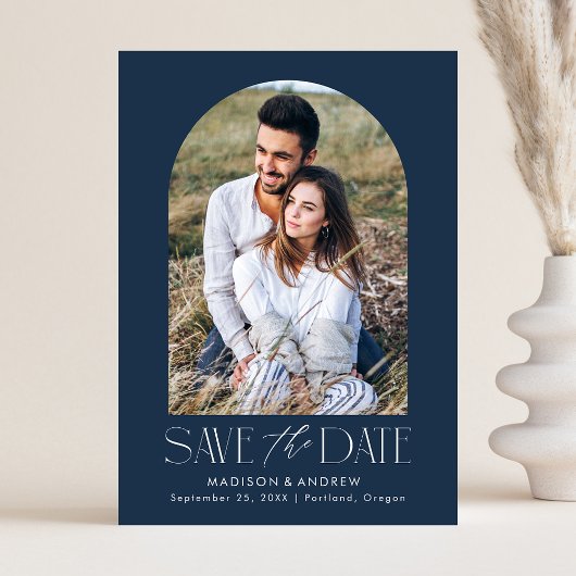 Save The Date Simple Moderne Photo d'Arche Navy