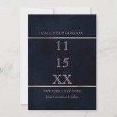 Save The Date Simple Moderne Rose Gold Bleu Nuit Aquarelle (Devant)