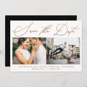 Save The Date Simple moderne Rose Gold Script photo noir (Devant / Derrière)