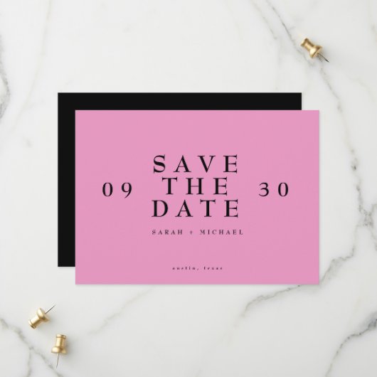 Save The Date Simple Moderne Texte Seul Mariage Rose Chaud (Devant/Arrière en situation)