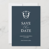 Save The Date Simple Monogramme Bleu Enregistrer la date (Devant)