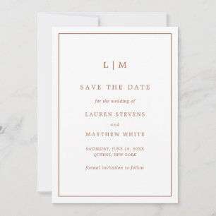 Save The Date Simple Monogramme en Terre Cuite Élégant Mariage