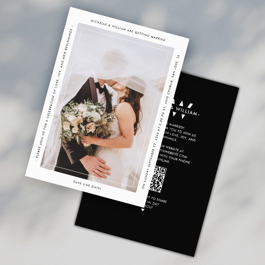 Save The Date Simple Monogramme Noir Blanc Mariage Moderne QR
