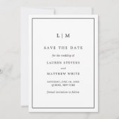 Save The Date Simple Monogramme Noir et Blanc Élégant de Mariage (Devant)