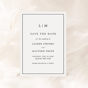Save The Date Simple Monogramme Noir et Blanc Élégant de Mariage