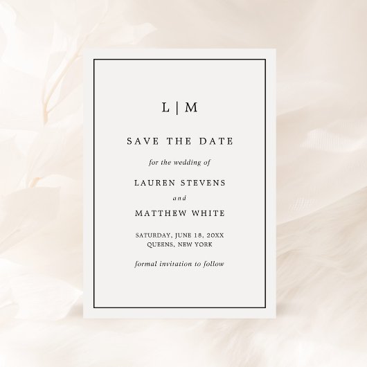 Save The Date Simple Monogramme Noir et Blanc Élégant de Mariage
