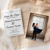 Save The Date Simple Monogramme noir et blanc Photo Enregistrer