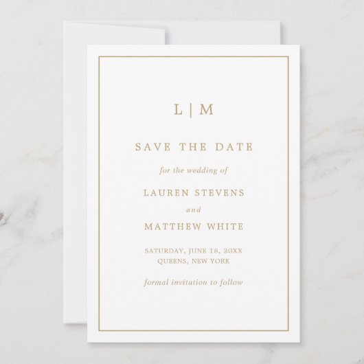 Save The Date Simple Monogramme Or Élégant Mariage Antique (Devant)